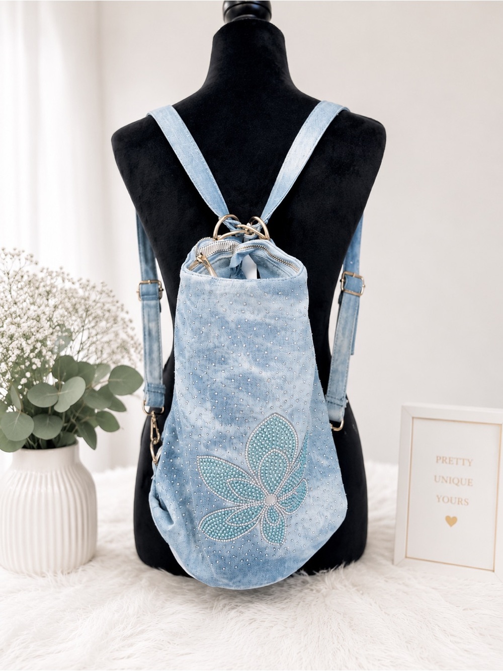 Casual Blue Floral Studded Hobo Bag by Manocchio - Picture 5 of 6